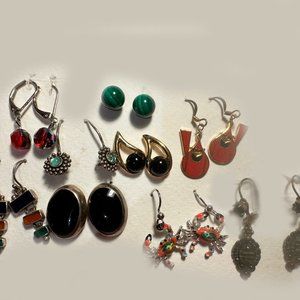9 Vintage earrings.  See matching malachite necklace in other listing in shop